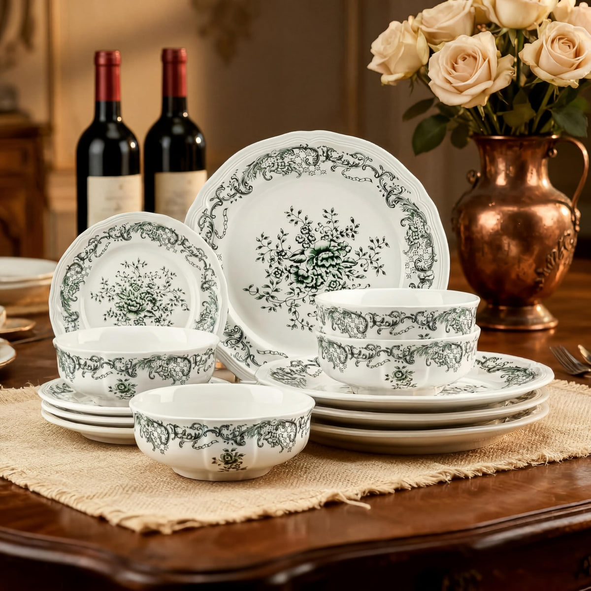 12-Piece Scalloped Edge Ceramic Dinnerware Set T3568