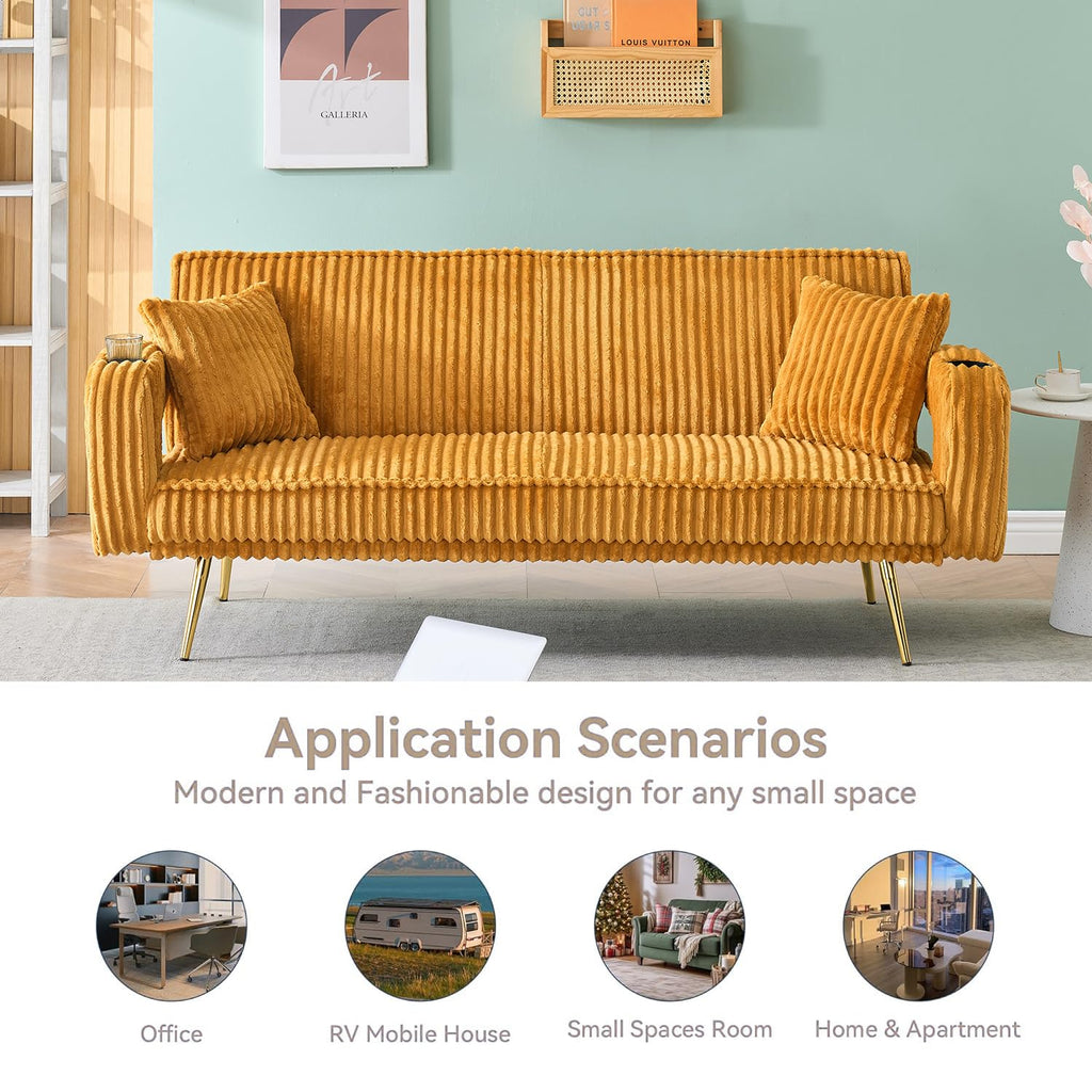 Orange Velvet Convertible Sofa Bed W1423