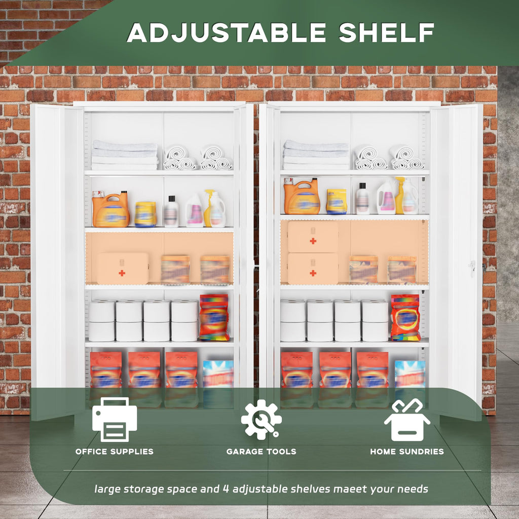 72" White Locking Metal Storage Cabinet with 4 Adjustable Shelves U8159