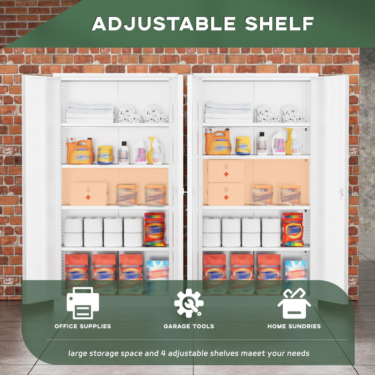 72" White Locking Metal Storage Cabinet with 4 Adjustable Shelves U8159