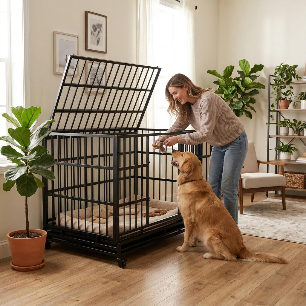 48" Metal Dog Crate with Tray & Wheels I317316