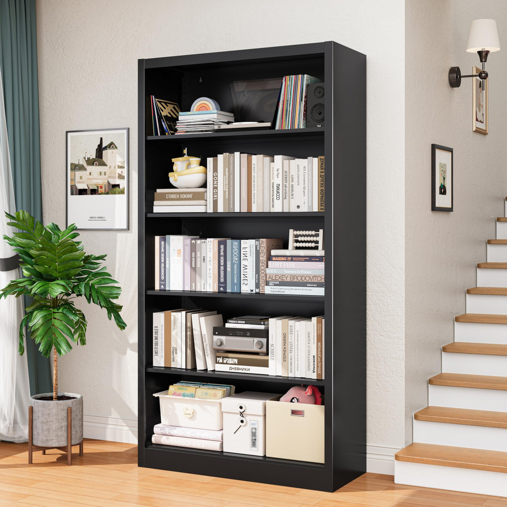 Black 5-Tier Adjustable Metal Bookshelf F635776