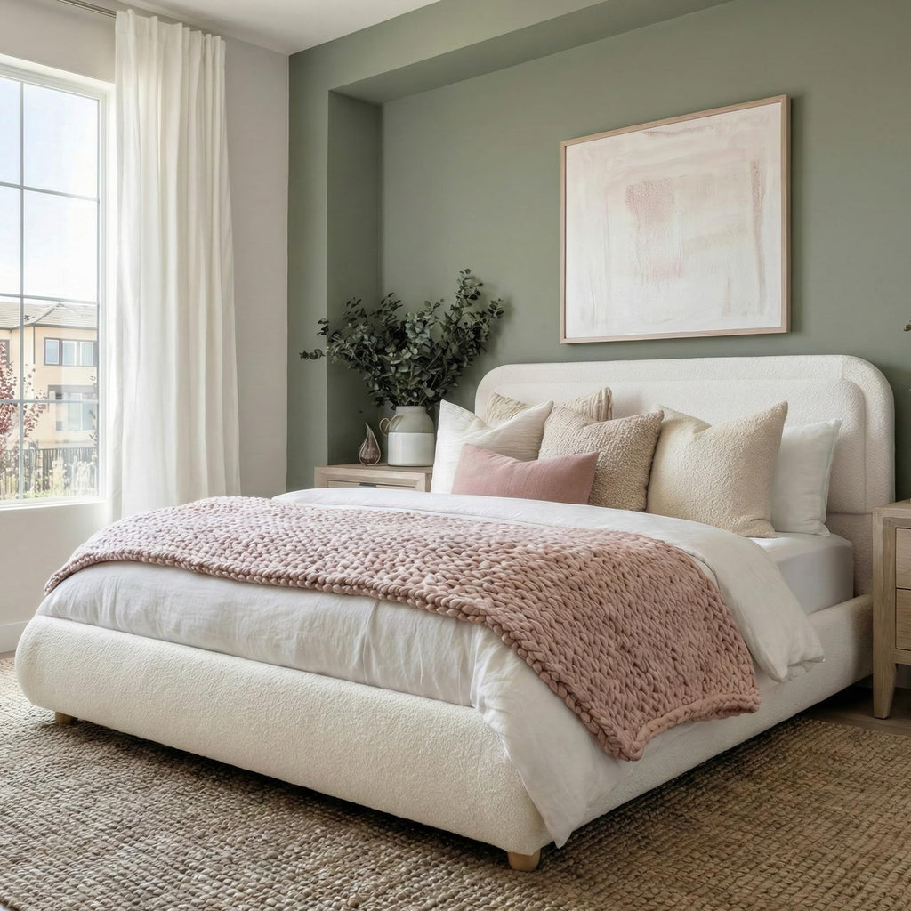 Queen Size Bed Frame with Headboard Beige L581232