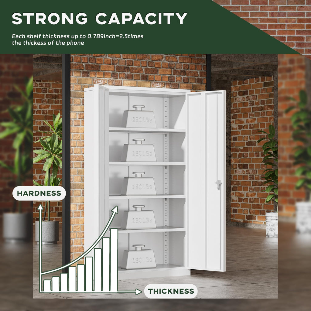 72" White Locking Metal Storage Cabinet with 4 Adjustable Shelves U8159