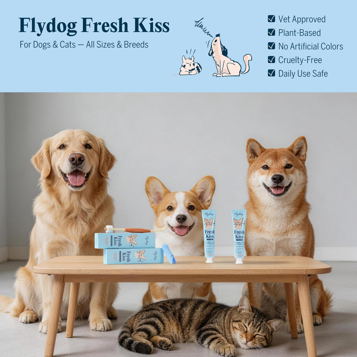 Dog Tooth Brushing Kit with 360° Toothbrush & Silicone Finger Brush T24438