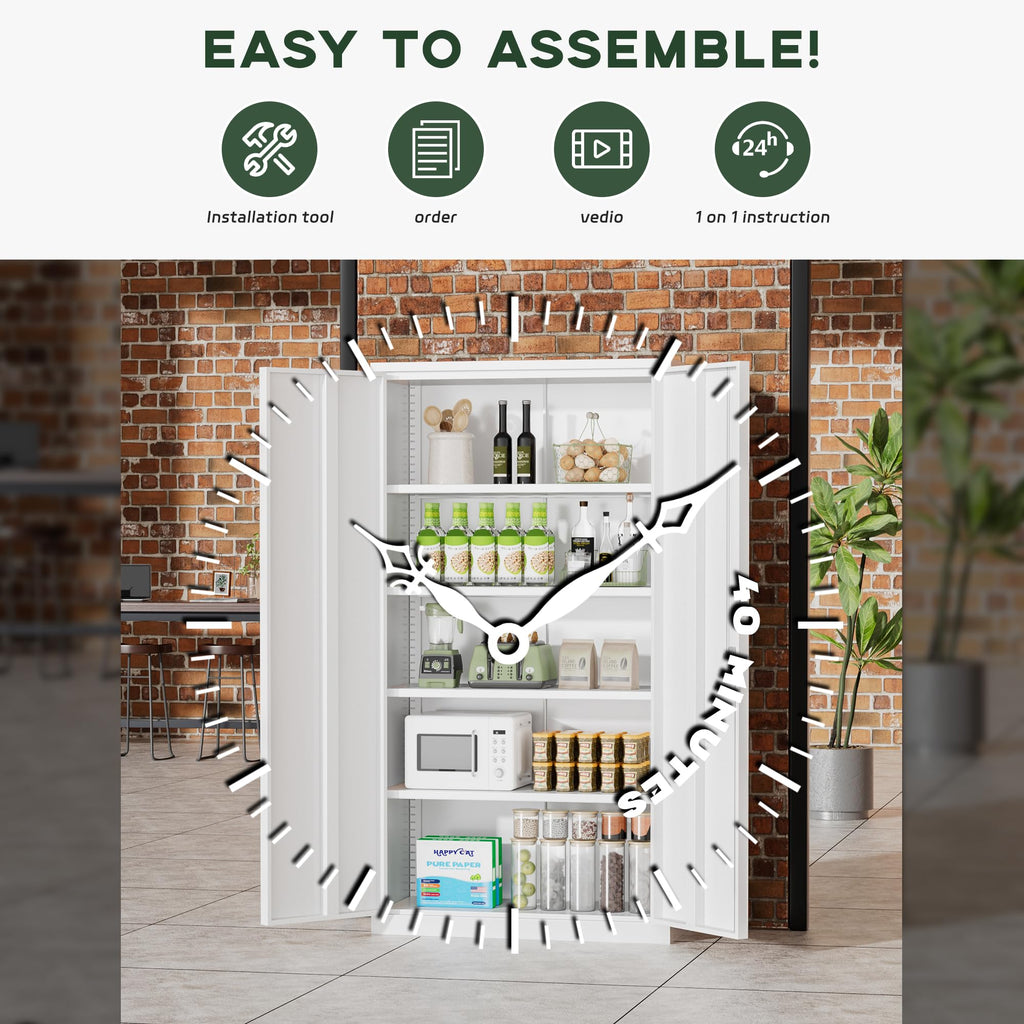 72" White Locking Metal Storage Cabinet with 4 Adjustable Shelves U8159