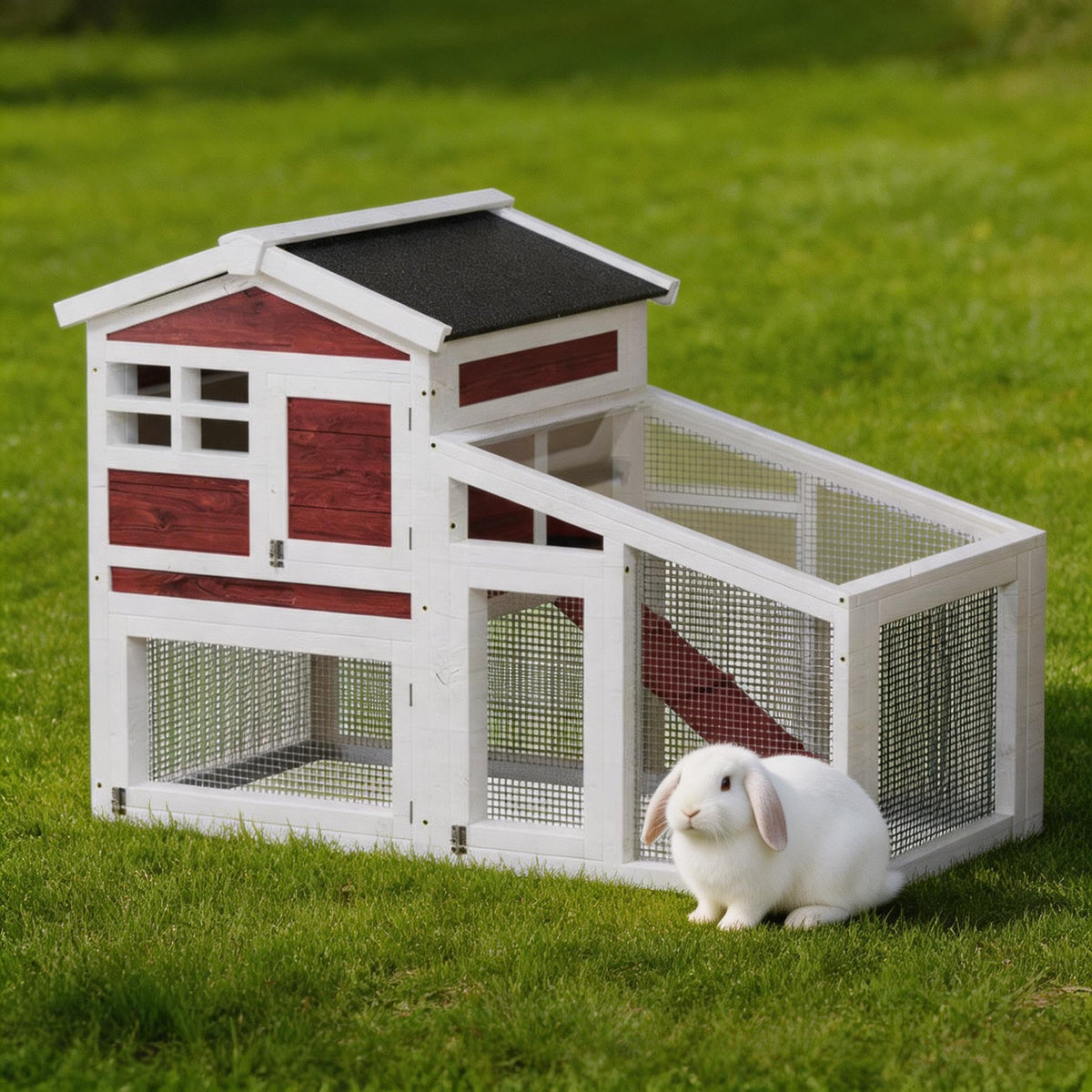54" 2-Tier Wooden Rabbit Hutch with Run Y858384