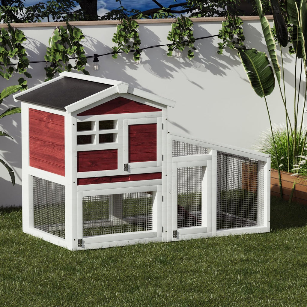 54" 2-Tier Wooden Rabbit Hutch with Run Y858384