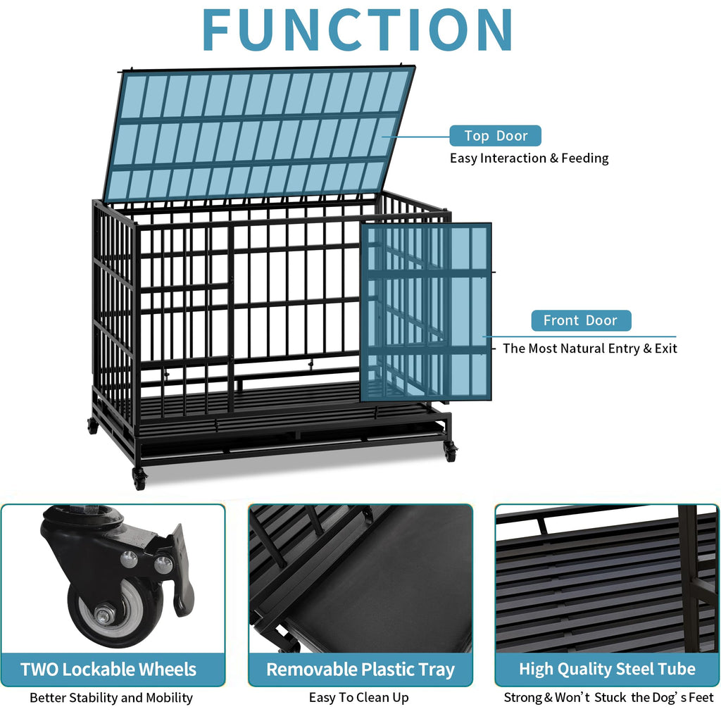 48" Metal Dog Crate with Tray & Wheels I317316