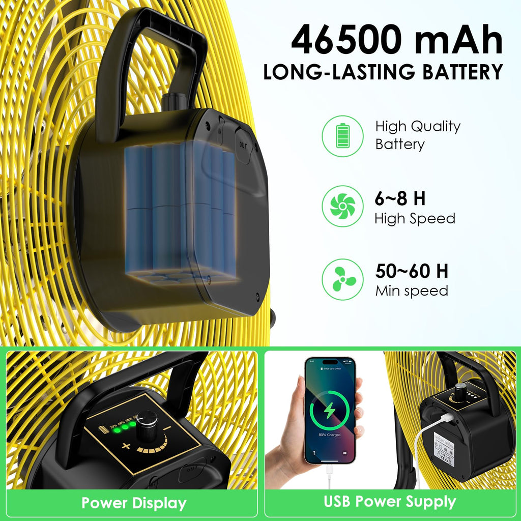 20" Rechargeable Portable Battery Operated Floor Fan X8648
