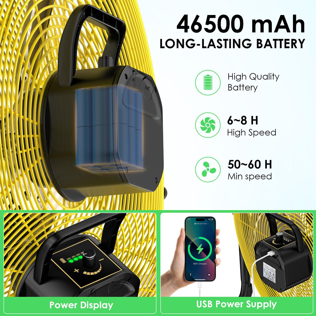 20" Rechargeable Portable Battery Operated Floor Fan X8648