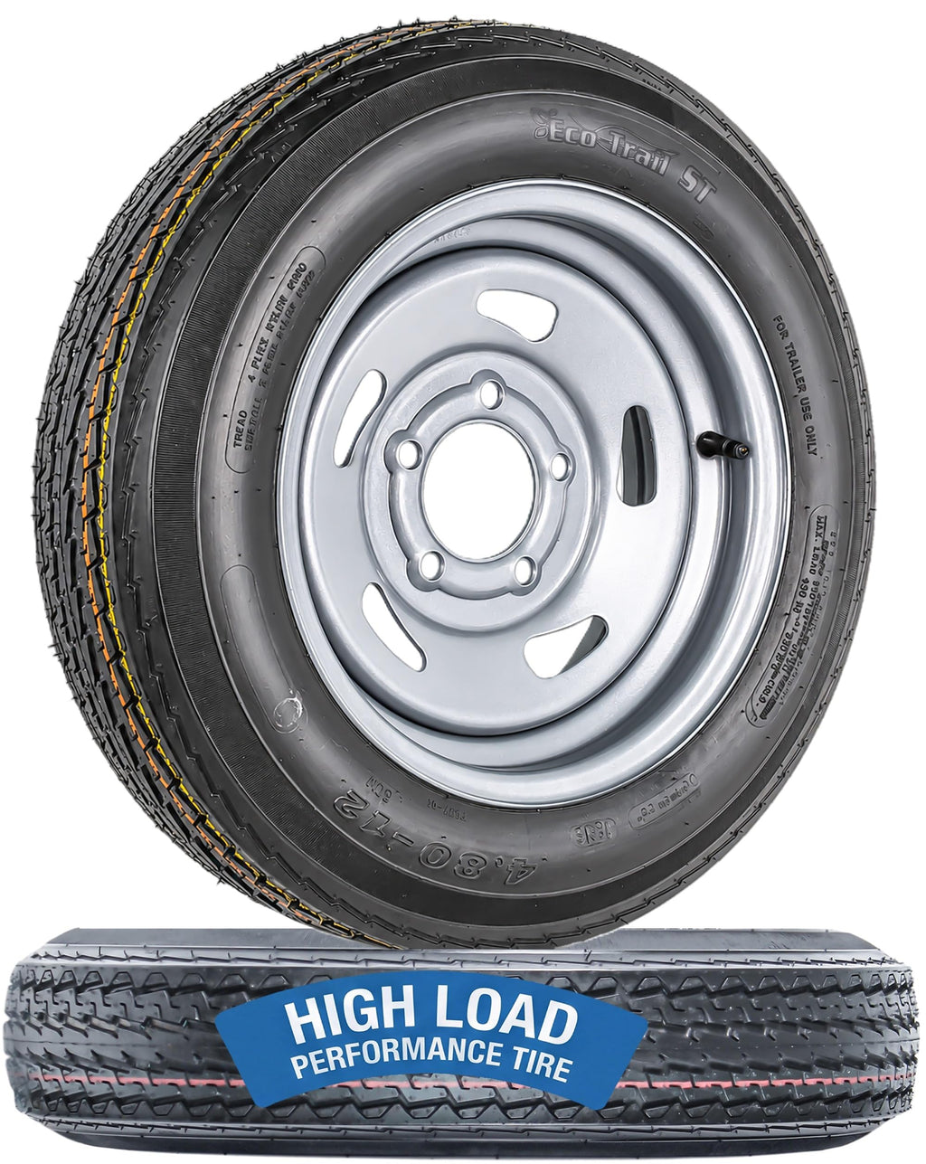 2-Pack Trailer Tire Rim Assembly 4.80-12 12 5 Lug Silver Z5337