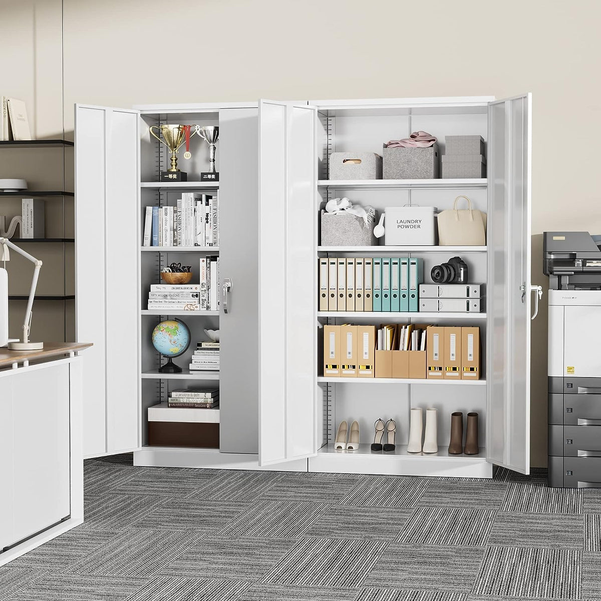 72" White Locking Metal Storage Cabinet with 4 Adjustable Shelves U8159