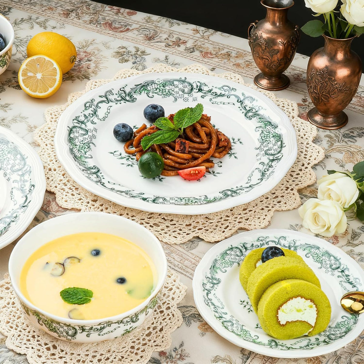 12-Piece Scalloped Edge Ceramic Dinnerware Set T3568