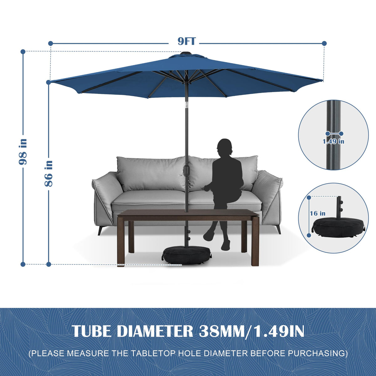 9 FT Patio Umbrella with Base M32111