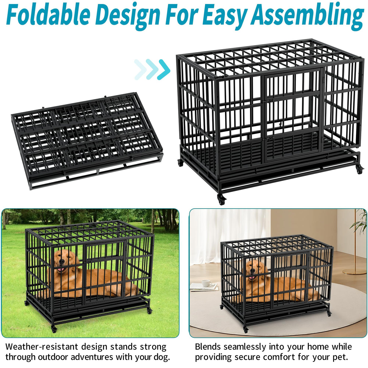 48" Metal Dog Crate with Tray & Wheels I317316