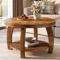 Solid Wood Round 2-Tier Coffee Table with Storage Q530
