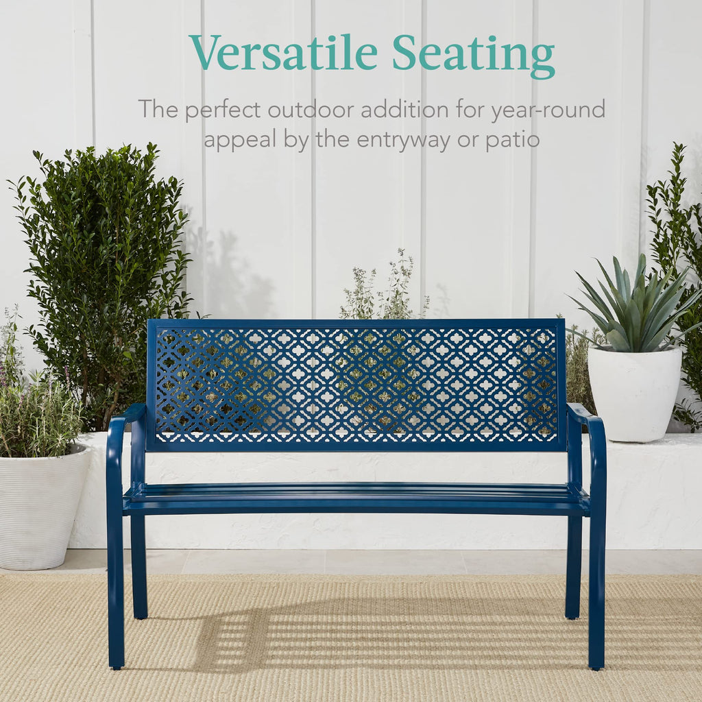 Peacock Blue 2-Person Metal Steel Outdoor Bench M855