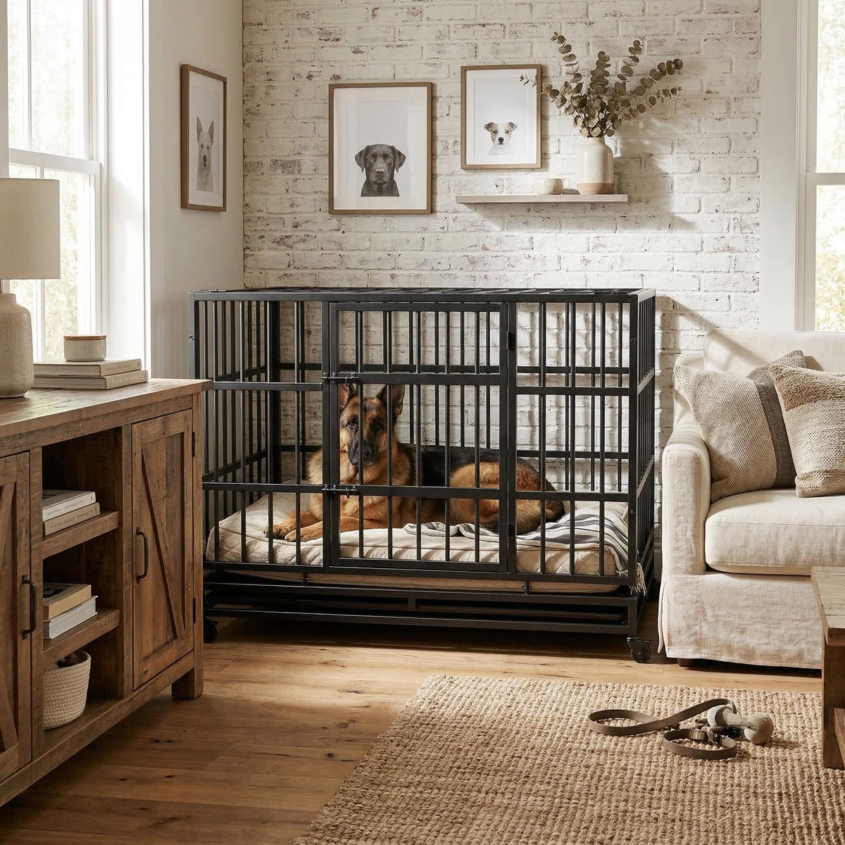 48" Metal Dog Crate with Tray & Wheels I317316