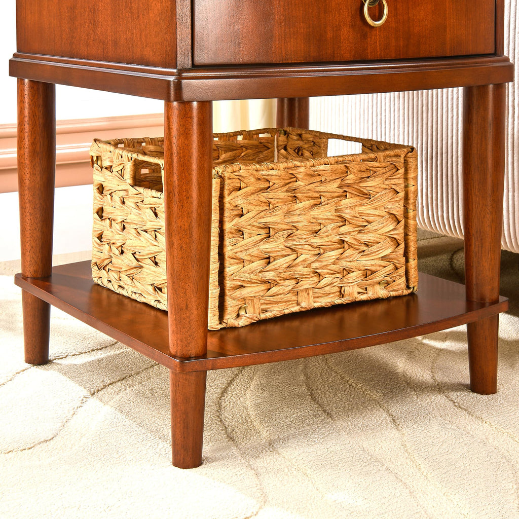 Large Cherry Wood 2-Tier Side Table with Drawer and Shelf N298020