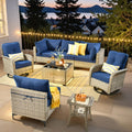 Navy Blue 8 Pieces Wicker Patio Furniture Set J91039