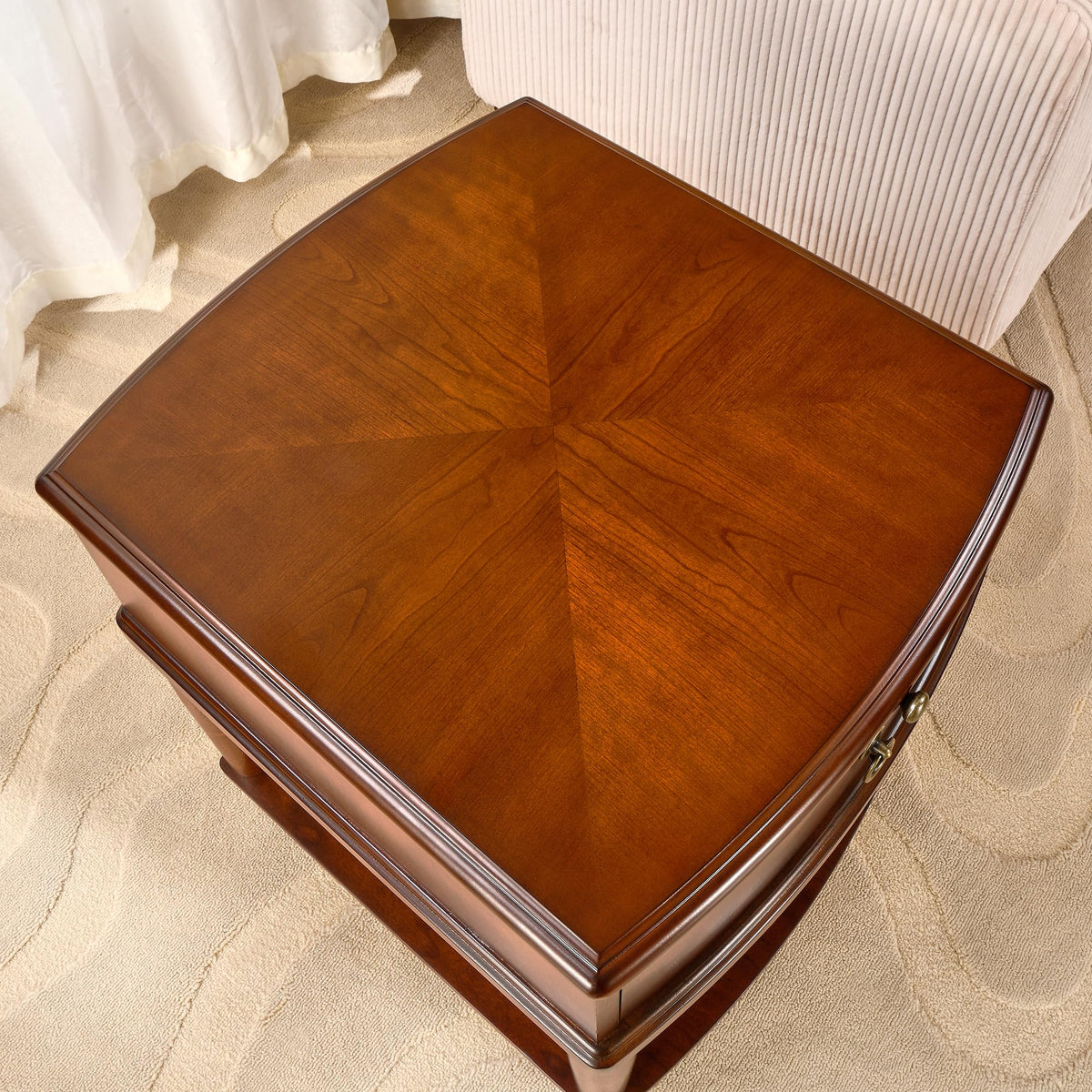 Large Cherry Wood 2-Tier Side Table with Drawer and Shelf N298020