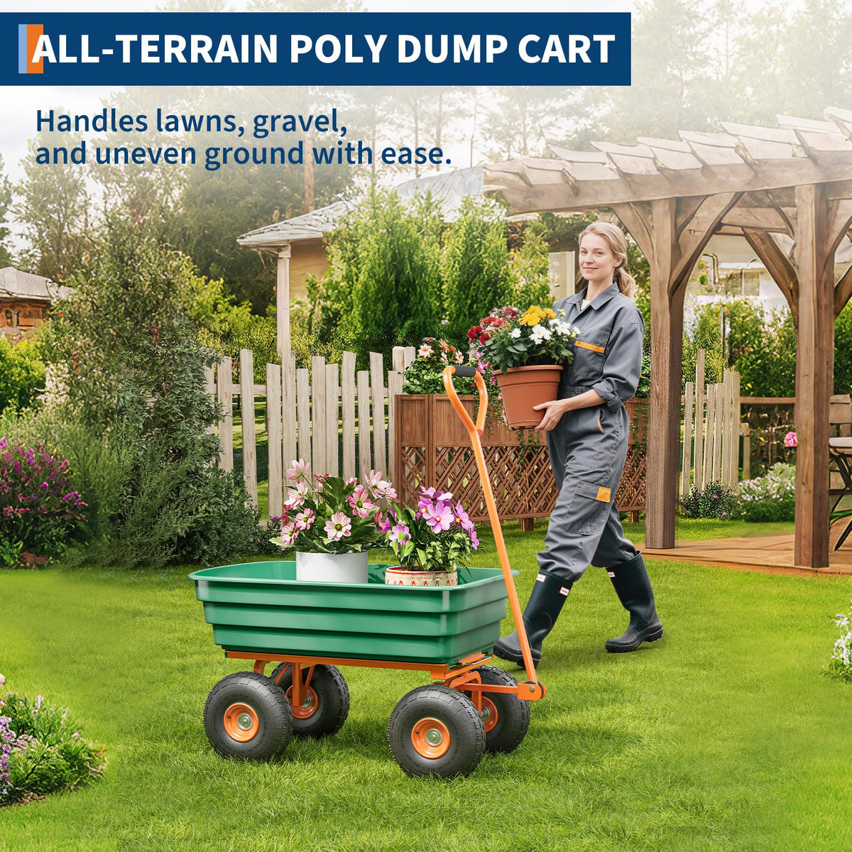 Heavy Duty 4 Cu Ft 1200Lbs Utility Wagon with 10" No-Flat Tires Y76319